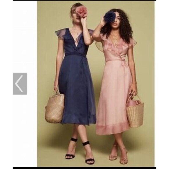Reformation Cannes Dress Size L pink Wrap ruffle chiffon sheer rayon viscose - Picture 4 of 9